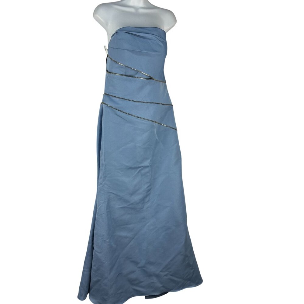 Jovani Strapless Blue Evening Gown With Metallic Trimming Size 6